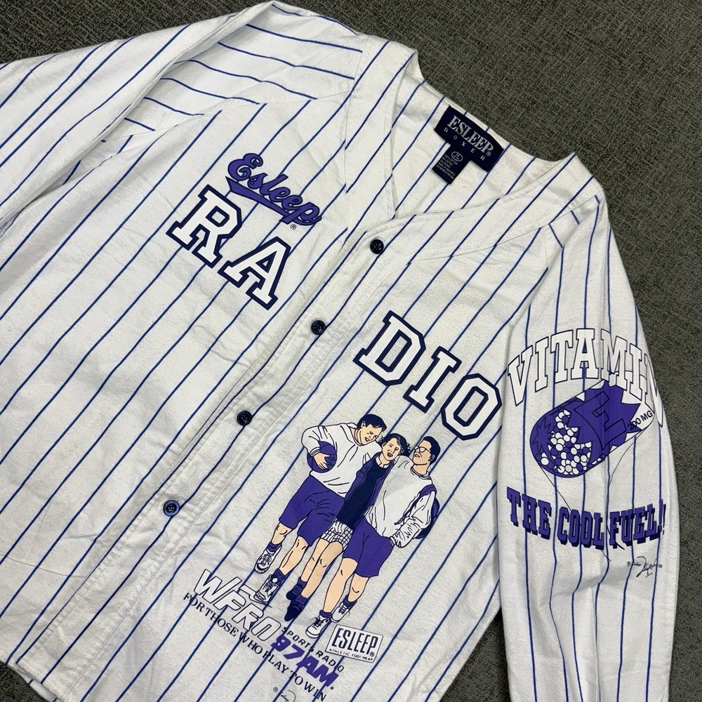 Vintage 90s Esleep Boxer Shirt Pajama‎ Top Size 1X Radio Vitamin Advertisement